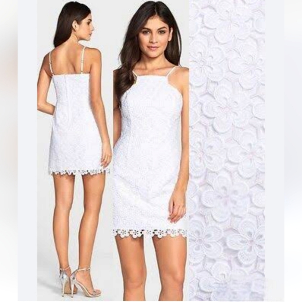 Lilly Pulitzer Katie Cut Out Daisy Resort Irradecent White Floral Lace Dress - Picture 10 of 16